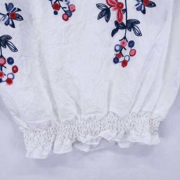 Kindred Anthropologie White Floral Embroidered 3/4 Sleeve Smocked Bottom Top S - Picture 6 of 14